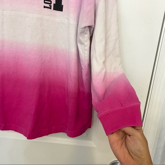 PINK VS Pink Black Long Sleeve Oversized Ombre Varsity Jersey Sweatshirt Large - Picture 7 of 9